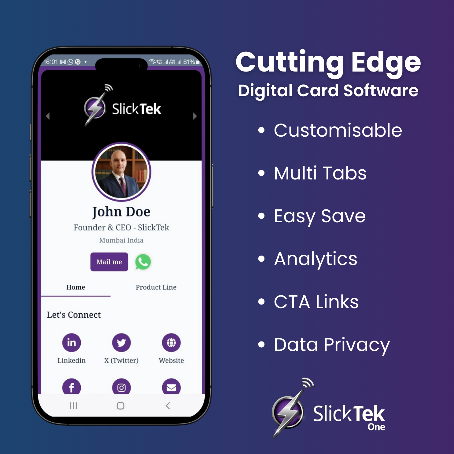 SlickTek One NFC Digital Business Card with Zip-Tap - SlickTek
