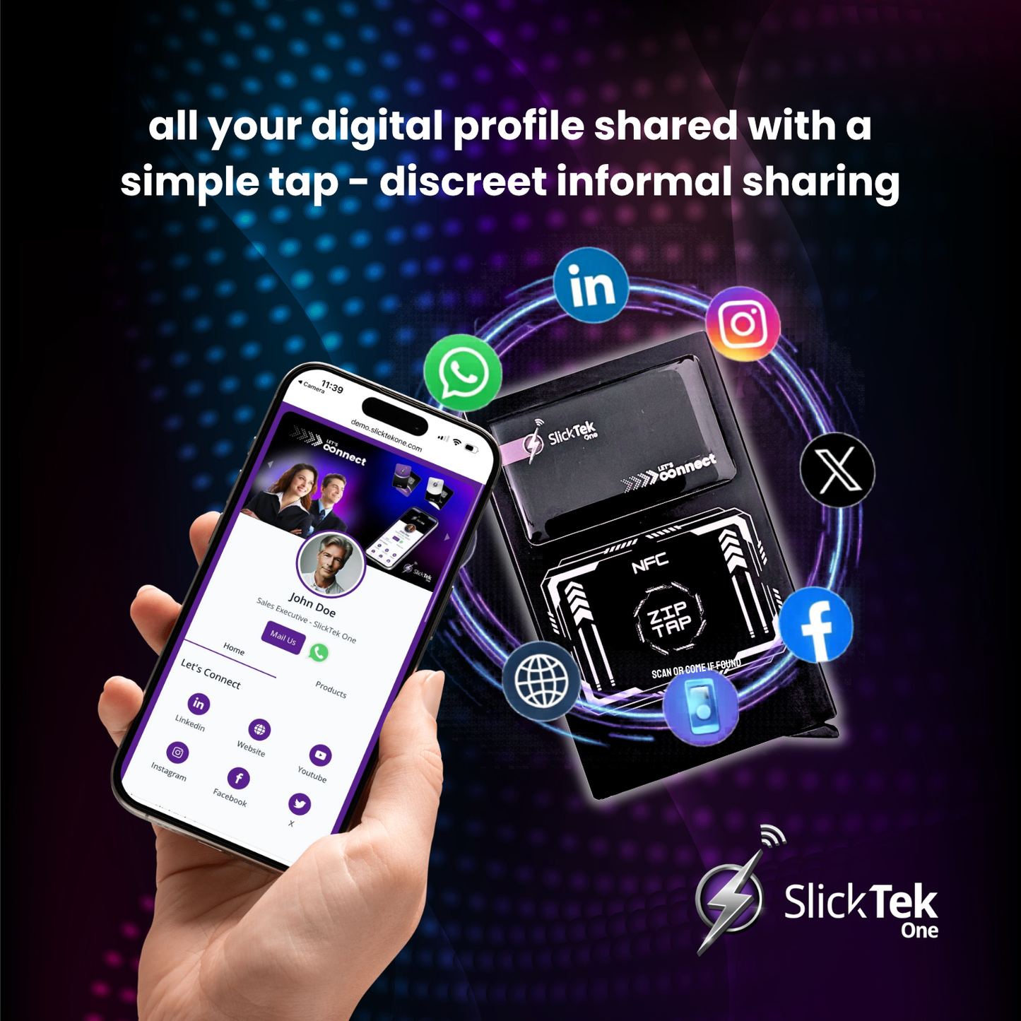 Zip-Tap NFC Digital Contact Sharing Wallet with SlickTek One NFC Business Card