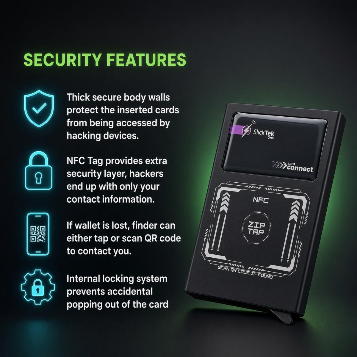 Zip-Tap NFC Digital Contact Sharing Wallet with SlickTek One NFC Business Card - SlickTek