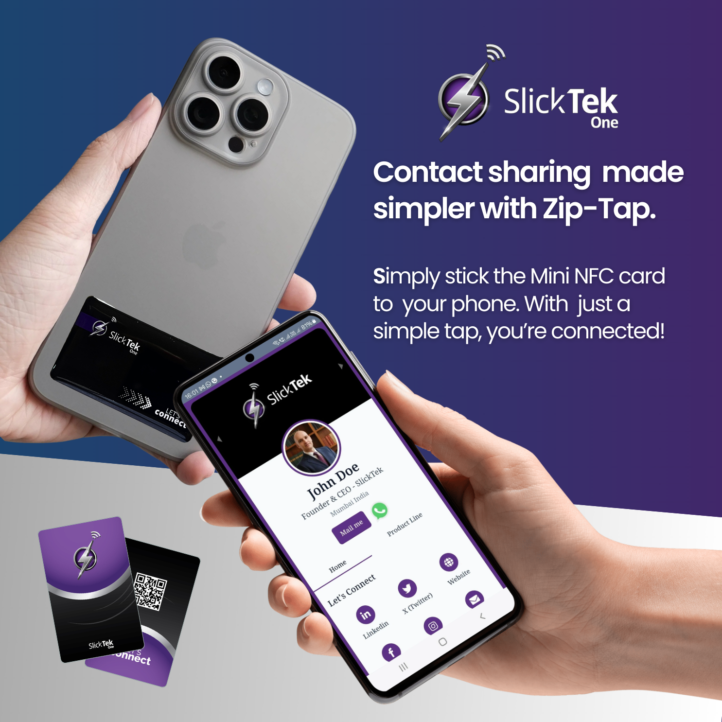 SlickTek One NFC Digital Business Card with Zip-Tap - SlickTek